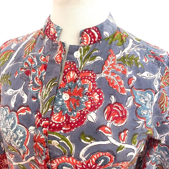 Perry Walker Collective Tori Button-Front Blue Floral Cotton Dress - Size 1/XS - Picture 4 of 16